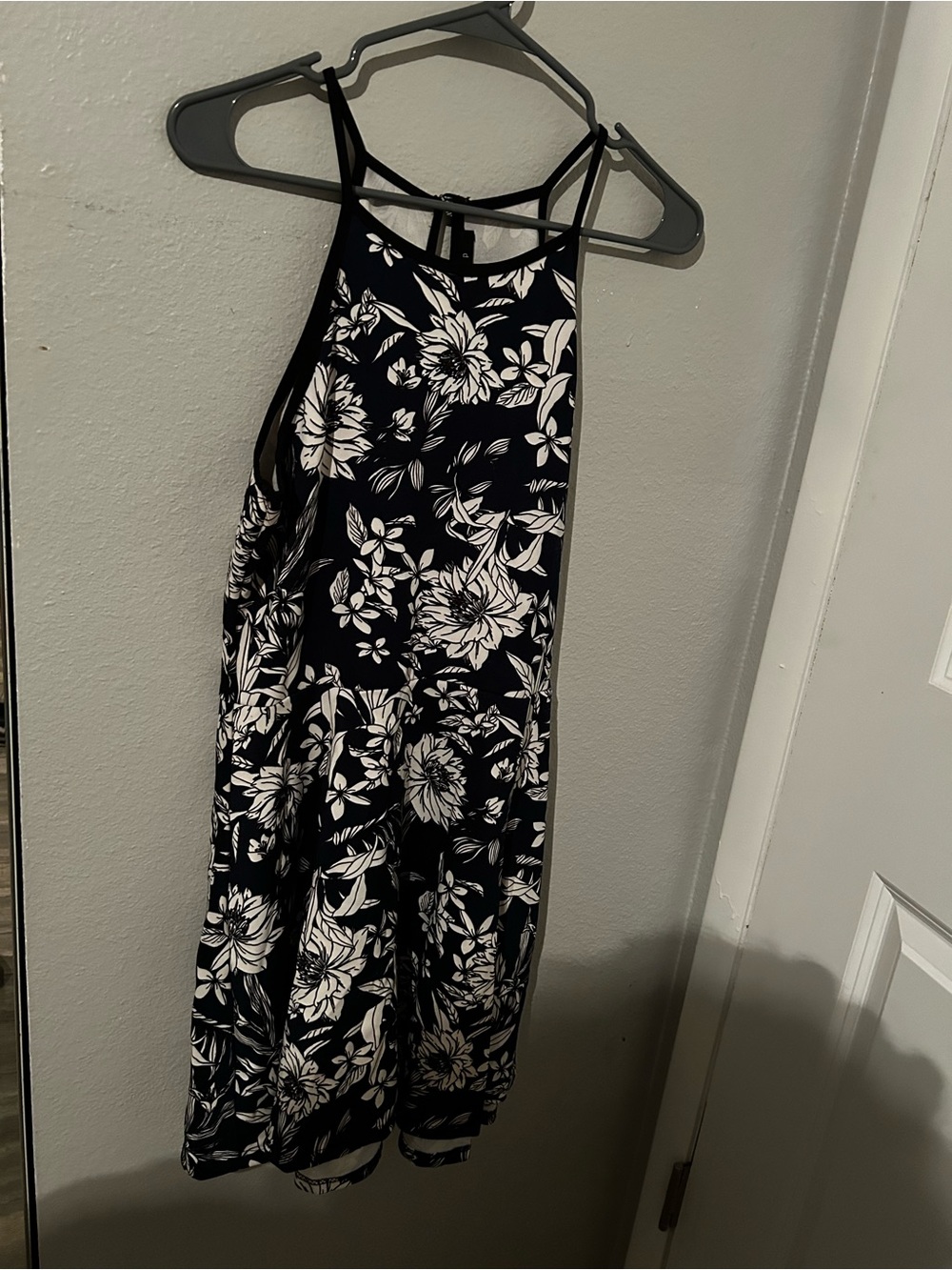 Blue & White Floral Halter Summer Dress